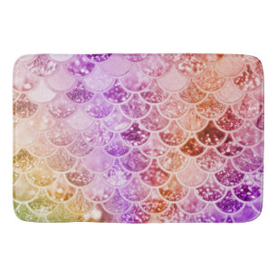 Trendy Rainbow Ombre Glitter Mermaid Fish Scales Bath Mat