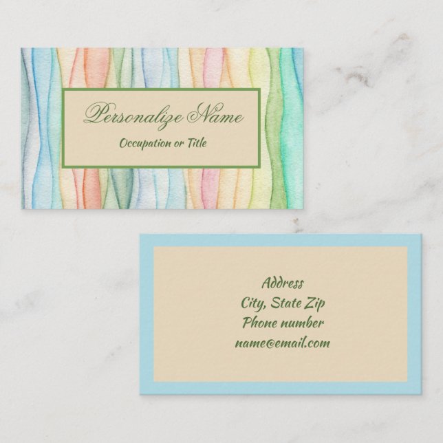 Trendy Rainbow Pastel Colours Soft Blue Border Business Card (Front/Back)