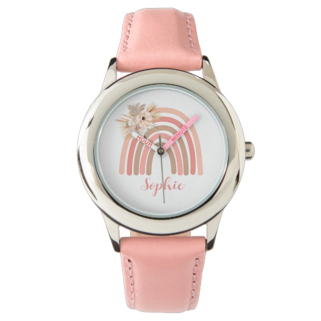 Trendy Rainbow Pink Dried Boho Flowers Watch (Front)