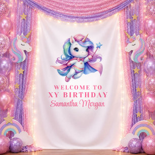 Trendy Rainbow Unicorn Girl Birthday Unicorn Tapes Tapestry