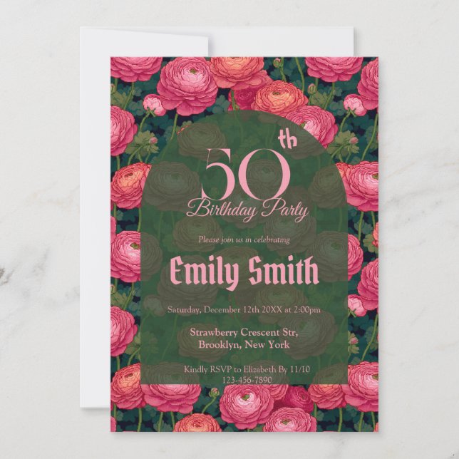 Trendy Ranunculus Sparkle 70Th Birthday Invitation (Front)