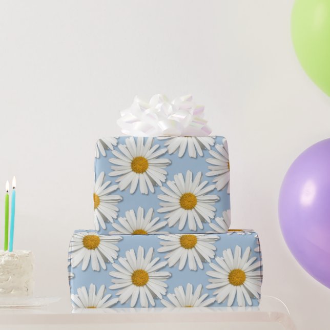 Trendy Real Daisy Flowers - Wedding Blue Fashion Wrapping Paper (Party Gifts)