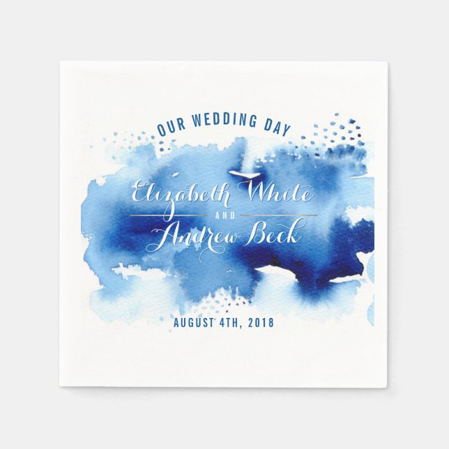 TRENDY RECEPTION stylish watercolor splash blue Napkin (Front)