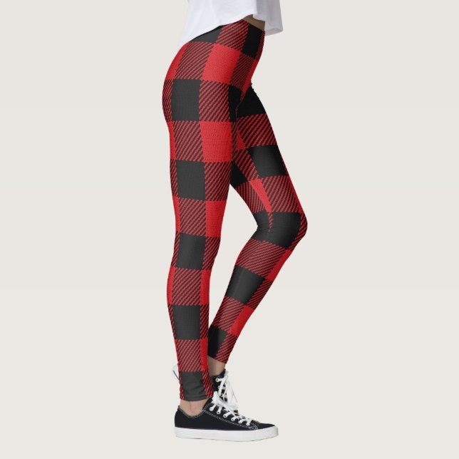 Trendy Red and Black Buffalo Checks Leggings (Right)