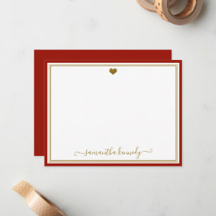 Trendy Red And Gold Heart Custom Name Card