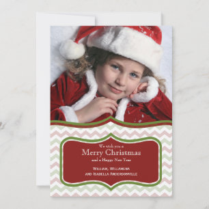 Trendy Red And Green Chevron Flat Photo Card