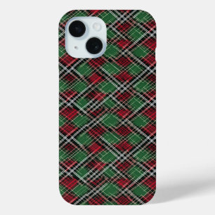 Trendy Red and Green Christmas Plaid Pattern iPhone 15 Case