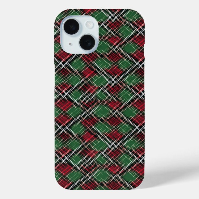 Trendy Red and Green Christmas Plaid Pattern Case-Mate iPhone Case (Back)