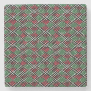Trendy Red and Green Christmas Plaid Pattern Stone Coaster