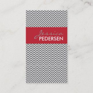 Trendy Red and Grey Chevron Business Cards