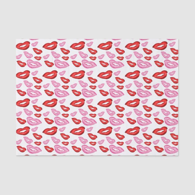 Trendy Red and pink lipstick prints Tissue Paper (Front)