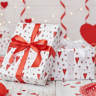 Trendy Red and White Cute Heart Pattern Wrapping Paper