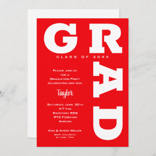 Trendy Red and White Graduation Invitation