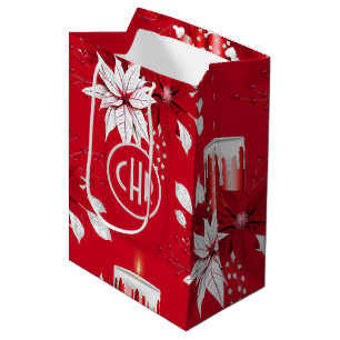 Trendy Red and White Poinsettia Flower Medium Gift Bag