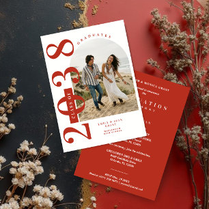 Trendy Red Arch Twins Graduation Photo TMF26 Invitation