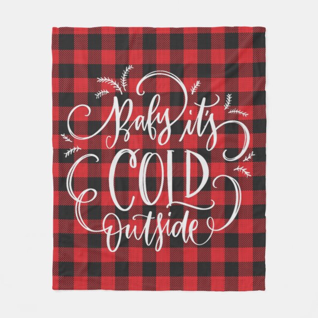 Trendy Red Black Buffalo Plaid Christmas Holiday Fleece Blanket (Front)