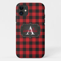 Trendy Red Black Buffalo Plaid Your Name Checks