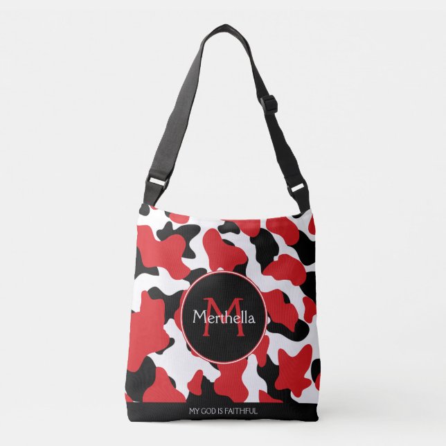 Trendy Red Black Cow Print Monogram Crossbody Bag (Front)