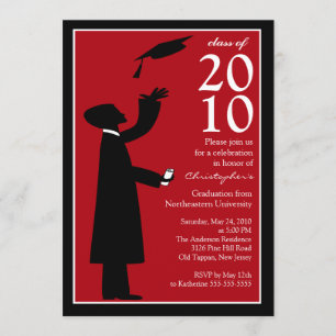 Trendy Red & Black Graduation Invitation