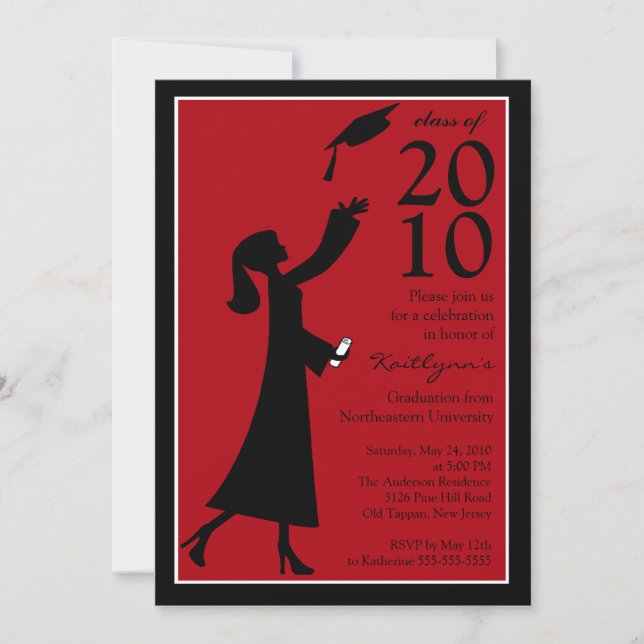 Trendy Red & Black Graduation Invitation (Front)