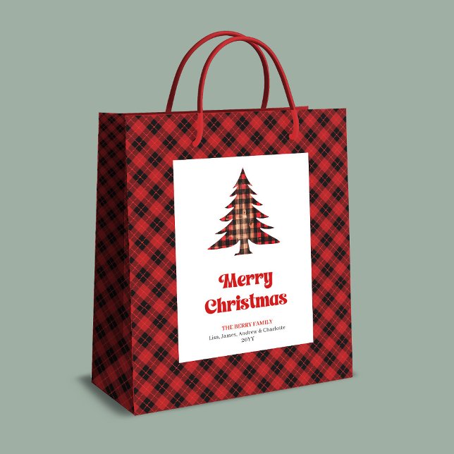 Trendy red black plaid Christmas bag editable name (Trendy red black plaid Christmas bag editable name)