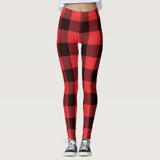 Trendy Red & Black Plaid Leggings