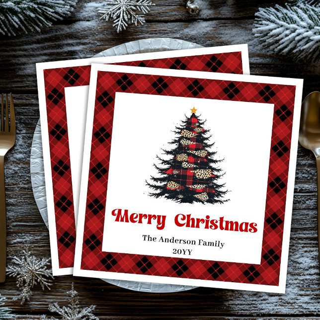 Trendy Red Black Plaid Napkin Custom Christmas (Trendy Red Black Plaid Napkin Custom Christmas)