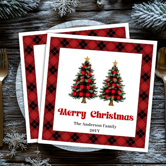 Trendy Red Black Plaid Napkin Personalized (Trendy Red Black Plaid Napkin Personalized)