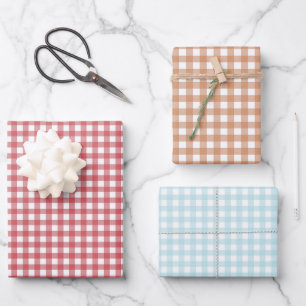 Trendy Red Blue Brown Gingham Plaid Pattern Wrapping Paper Sheet