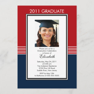 Trendy Red & Blue Photo Graduation Invitation