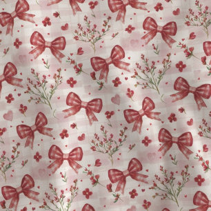 Trendy Red Bows Cottagecore Gingham Floral Pattern Fabric