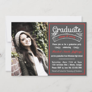 Trendy Red Chalkboard Typography Graduation Invitation