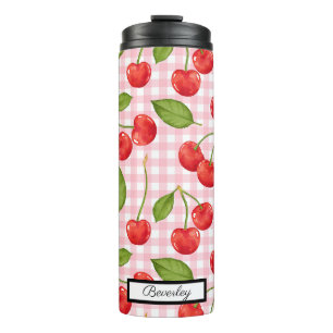 Trendy Red Cherry Pattern gingham background  Thermal Tumbler