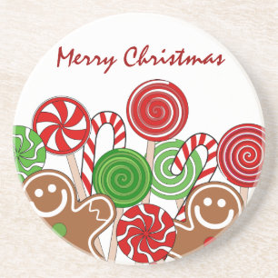 Trendy red Christmas gingerbreads Coaster