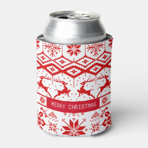 Trendy Red Christmas Reindeer Can Cooler