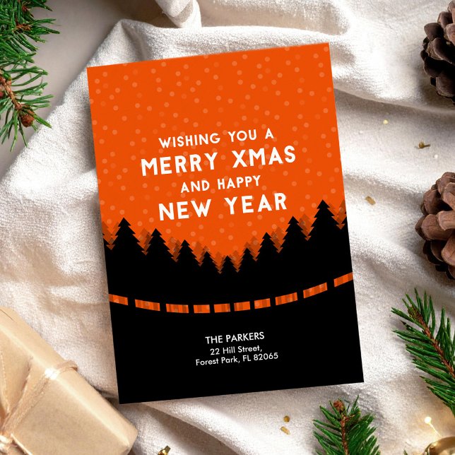 Trendy Red Christmas with trees Card (Creator Uploaded)