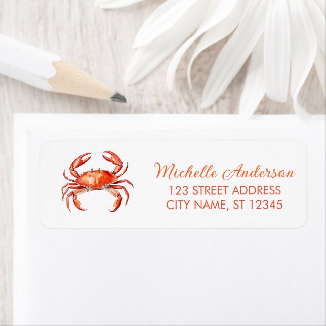 Trendy Red Crab Nautical Return Address Label (Insitu)