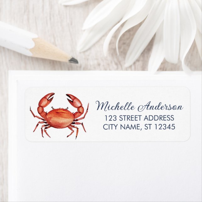 Trendy Red Crab Nautical Return Address Label (Insitu)