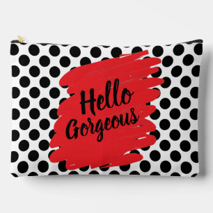 Trendy Red Daub and Black Polka Dot Hello Gorgeous Accessory Pouch