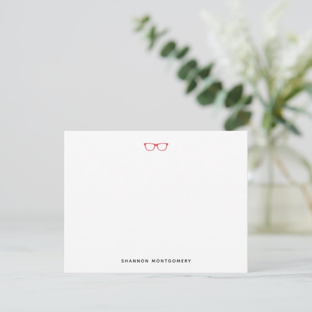 Trendy Red  Eyeglasses Note Card (Standing Front)