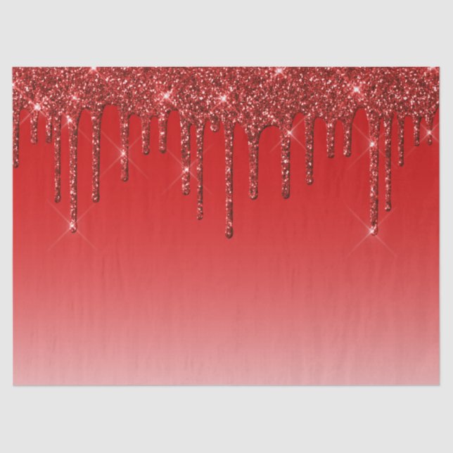 Trendy Red Glitter Drips Tissue Paper (Front)