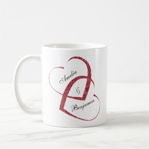 Trendy Red Glitter Hearts Together Forever Coffee Mug