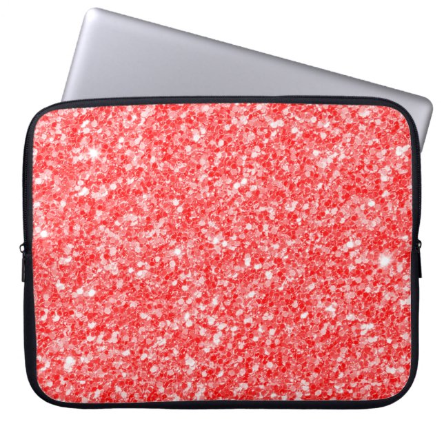 Trendy Red Glitter White Sparks Laptop Sleeve (Front)