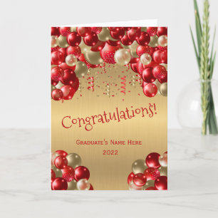 Trendy Red Gold Balloon Congratulations Graduation Card