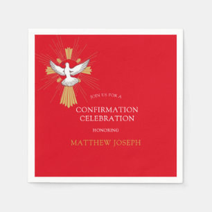 Trendy Red Gold Cross White Dove Confirmation Napkin