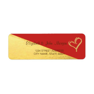 Trendy Red Gold Glitter Heart Address Label