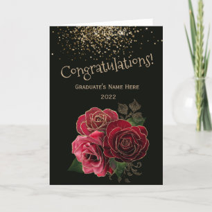 Trendy Red Gold Rose Congratulations Graduation Card