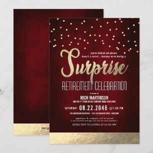 Trendy Red/Gold Surprise Retirement Party  Invitation
