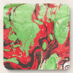 Trendy Red Green Abstract Modern Template Coaster