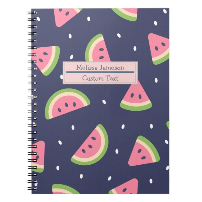Trendy Red Green Pink Watermelon Pattern Notebook (Front)